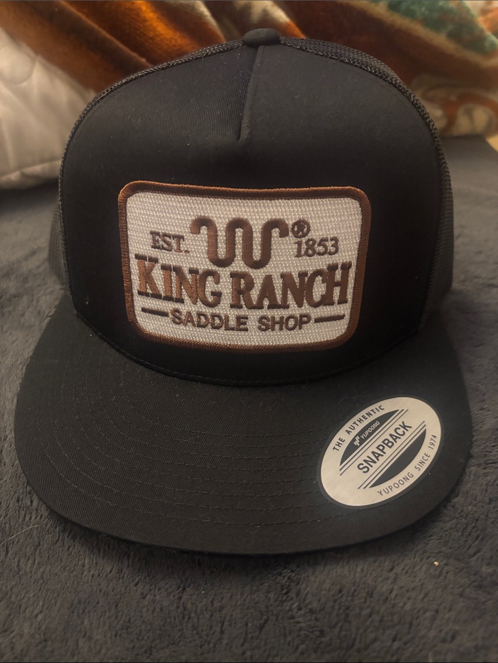 The Classic Black Snapback Hat with Brown & White Patch - King Ranch